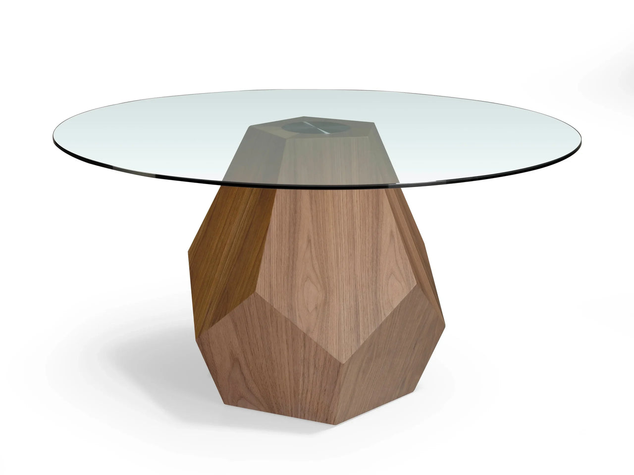 Table basse géométrique verre & bois plaqué noyer