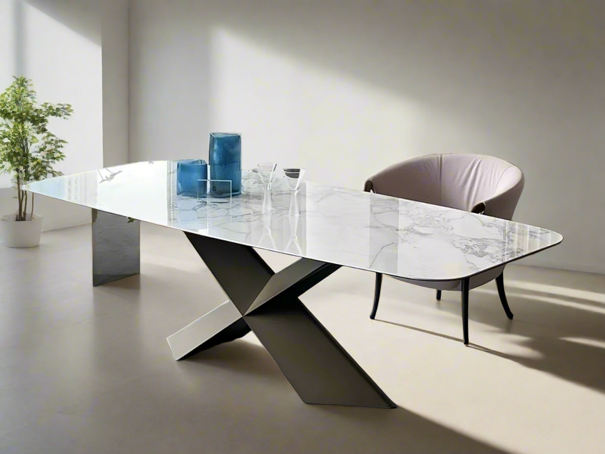 Plateau en porcelaine de table ARMONIA avec piètement en fer galvanisé