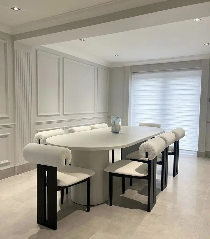 Chaise KATIA Bachette, Velours ou Bouclette & bois – Maroc CAROUBIA