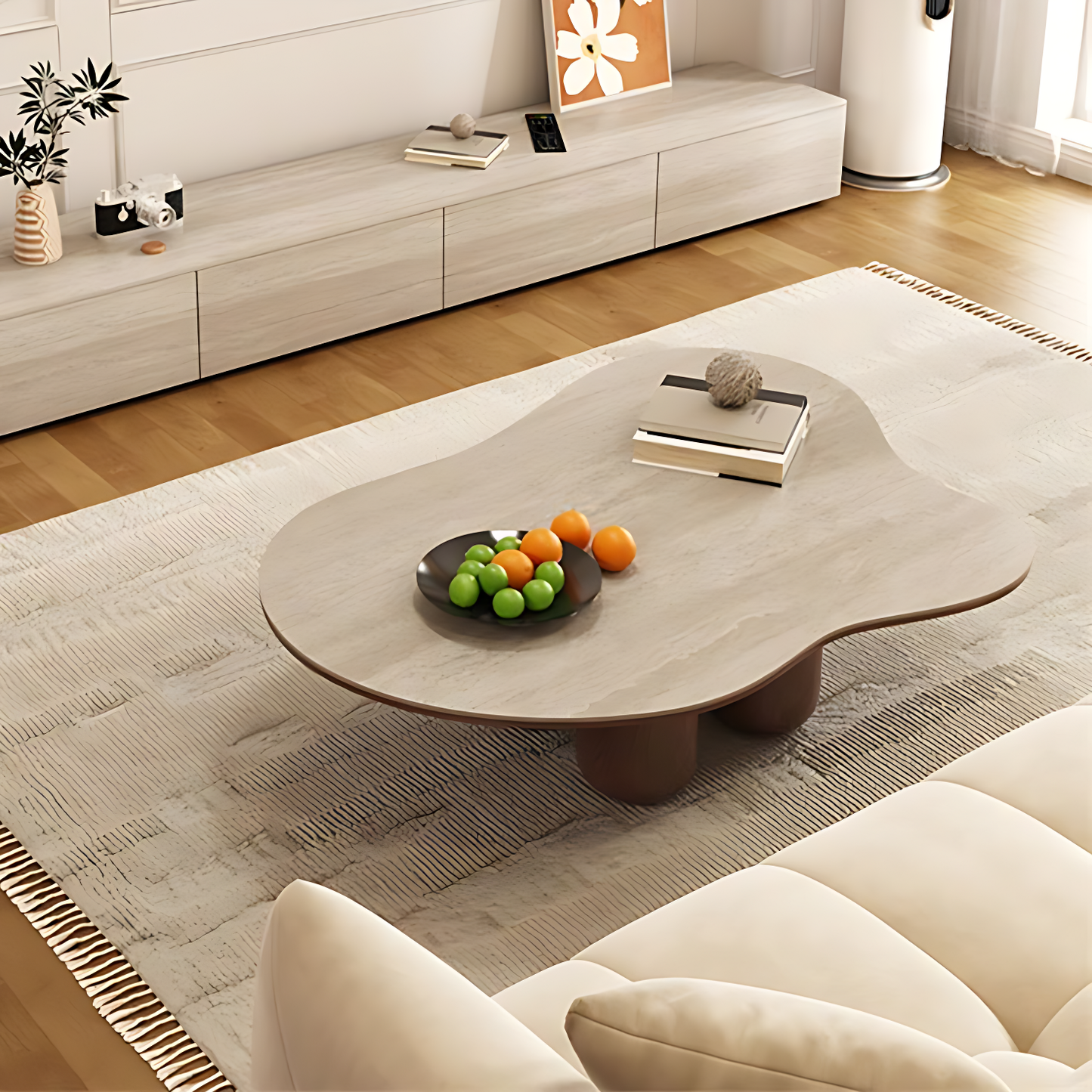 Table basse VICTORIA marbre & bois sur mesure - au Maroc