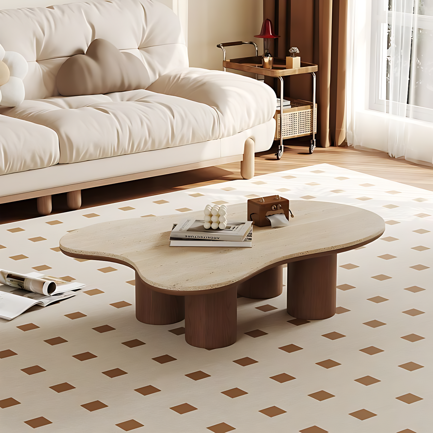 Table basse VICTORIA marbre & bois sur mesure - au Maroc