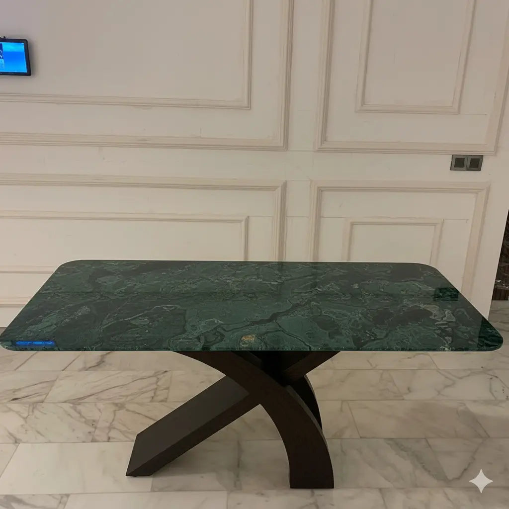 Table à manger Linéa en porcelaine et bois sur mesure au Maroc CAROUBIA