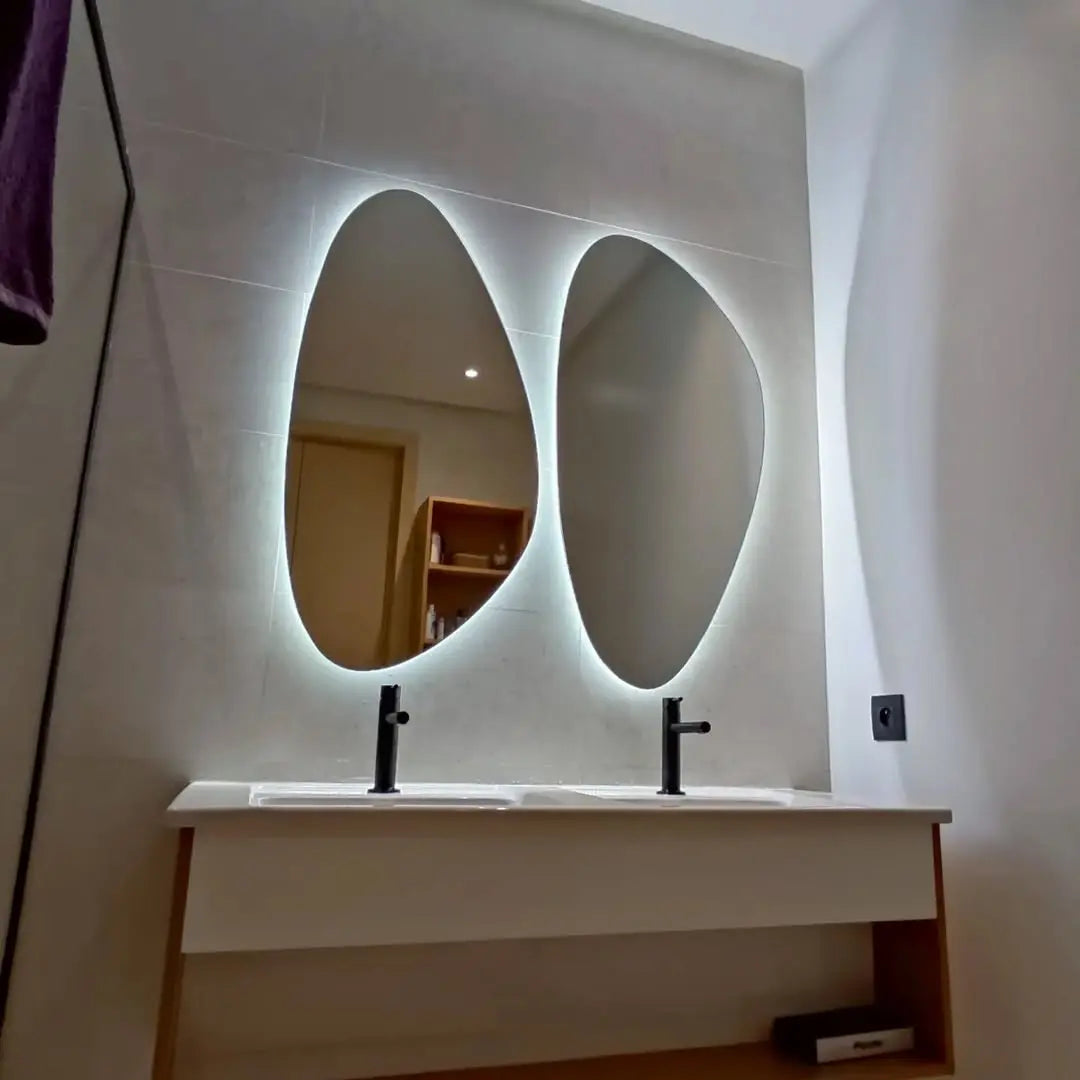 Miroir Pebble Duo — Miroir de Salle de Bain Anti-Buée Premium. CAROUBIA