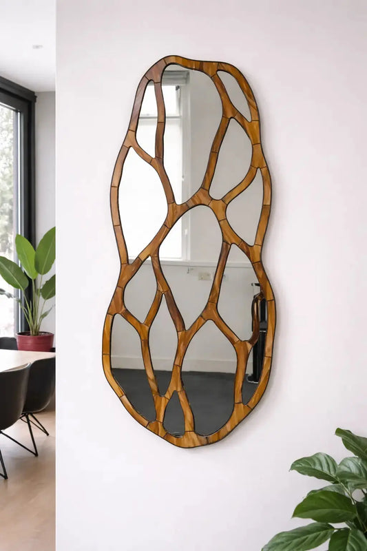 Miroir Vitrail Artisanal - Design Organique et Verre Coloré. CAROUBIA