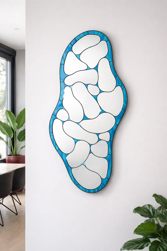 Miroir Vitrail Marrakech Artisanal - Design Organique et Verre Coloré. CAROUBIA