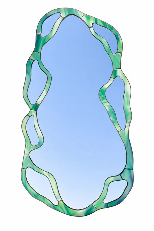 Miroir Mural Asymétrique en Vitrail - Design "Pebble" Fait Main CAROUBIA