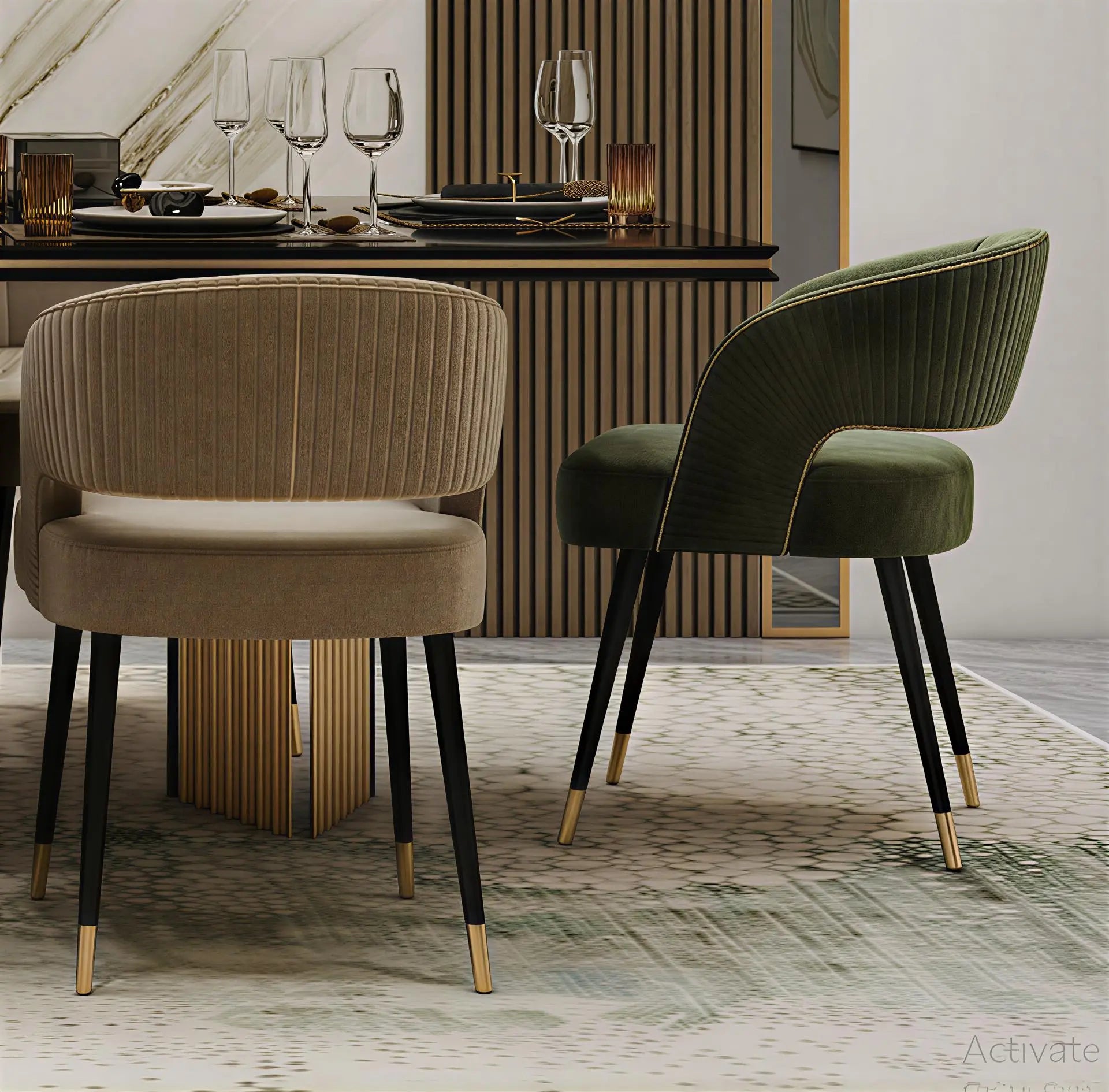 Chaise ITALICA Bachette, Velours ou Bouclette & bois – Maroc CAROUBIA